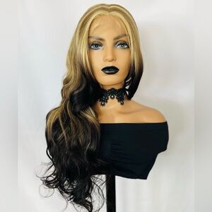 Christmas $60 Special! 🎄 A Gorgeous Blonde/Black Premium Fiber Lace Front Wig